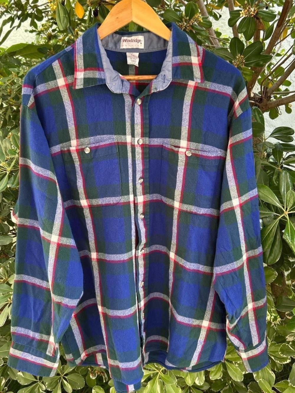 Vintage 90s Windridge Plaid Flannel Shirt XLT Blue Green Acrylic